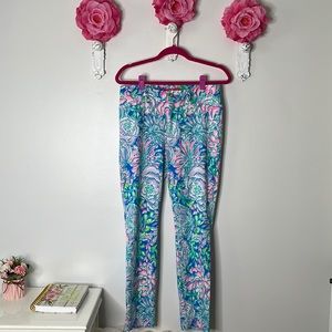 Lilly Pulitzer Kelly High Rise Knit Skinny Ankle Pant In Full Bloom, Size 10.